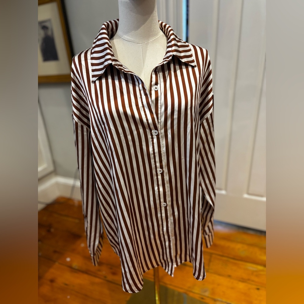 Gilli Chocolate and Cream Striped Shirt